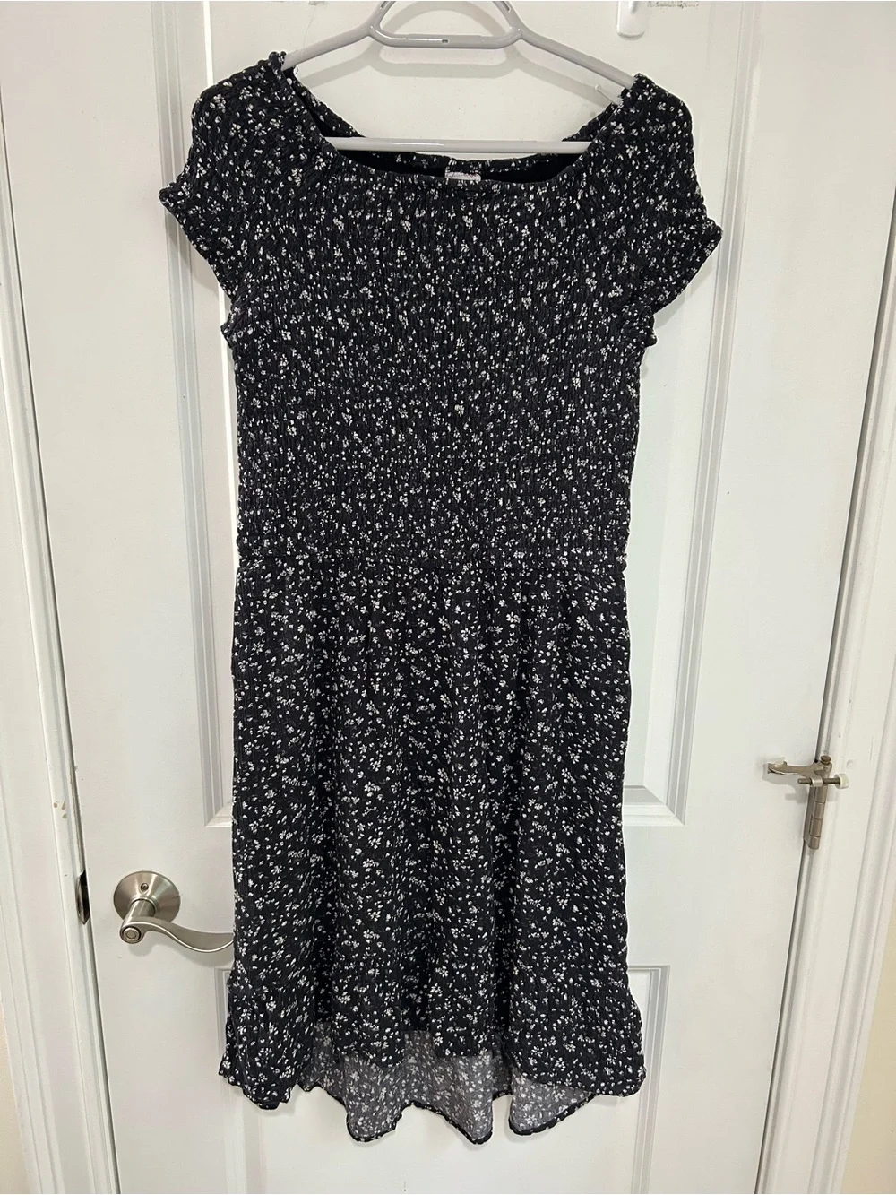 abercrombie kids Black Floral Short Sleeve Smocked Dress